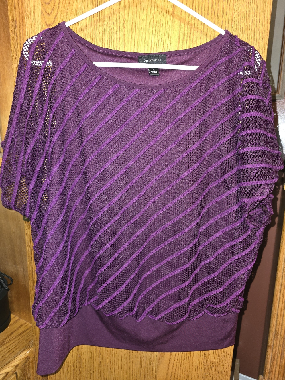 AB Studio Purple Layered Mesh Knit Top